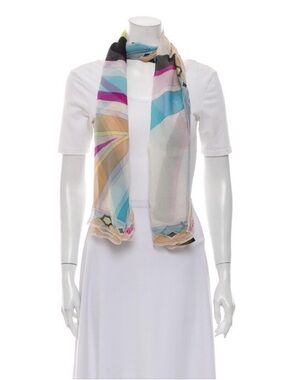 Authentic Emilio Pucci Multicolor Silk Scarf with Pastel Accents